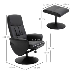 Executive Recliner Chair High Back and Footstool, HOMCOM Armchair Lounge Seat Black - Aosom UK - thumbnail 3