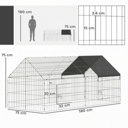 PawHut Rabbit Run with Protective Cover for  Small Animals, Chickens, Guinea Pigs, Tortoises, 180 x 75 x 75 cm, Black - thumbnail 3