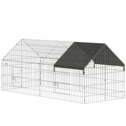 PawHut Rabbit Run with Protective Cover for  Small Animals, Chickens, Guinea Pigs, Tortoises, 180 x 75 x 75 cm, Black - thumbnail 1