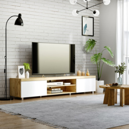 HOMCOM Modern TV Unit, TV Cabinet for TVs up to 90 Inches,  Entertainment Center with Drawer Shelf for Living Room, Bedroom, Oak and White - thumbnail 2