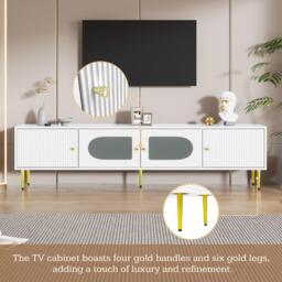 Stylish TV Stand with 2 Glass Doors and Metal Support Legs, Sturdy TV Cabinet for Living Room or Bedroom, 170L x 35W x 50H cm, White - Aosom UK - thumbnail 4