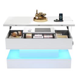 Multifunctional Coffee Table with Integral Power Outlet, Modern Center Table with App-Controlled LED Light, 100L x 50W x 51.5H cm, White - Aosom UK - thumbnail 2