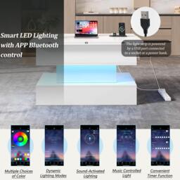 Multifunctional Coffee Table with Integral Power Outlet, Modern Center Table with App-Controlled LED Light, 100L x 50W x 51.5H cm, White - Aosom UK - thumbnail 5