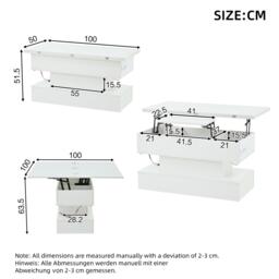 Multifunctional Coffee Table with Integral Power Outlet, Modern Center Table with App-Controlled LED Light, 100L x 50W x 51.5H cm, White - Aosom UK - thumbnail 3