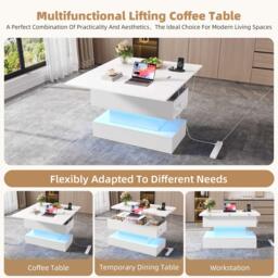 Multifunctional Coffee Table with Integral Power Outlet, Modern Center Table with App-Controlled LED Light, 100L x 50W x 51.5H cm, White - Aosom UK - thumbnail 7