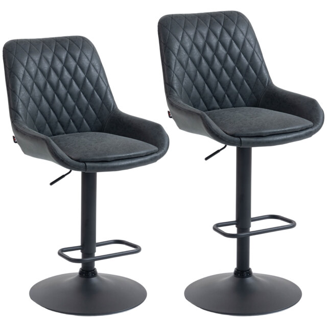 HOMCOM Set of Two Faux Leather Retro Bar Stools - Black - image 1