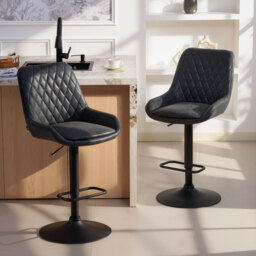 HOMCOM Set of Two Faux Leather Retro Bar Stools - Black - thumbnail 2