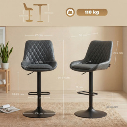HOMCOM Set of Two Faux Leather Retro Bar Stools - Black - thumbnail 3