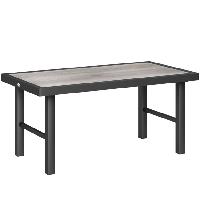 Outsunny Metal Garden Coffee Table, Outdoor Side Table with SPC Woodgrain Tabletop for Outside, Garden, Balcony, Porch, 100 x 53 x 46cm, Grey Wood Effect - image 1