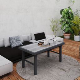 Outsunny Metal Garden Coffee Table, Outdoor Side Table with SPC Woodgrain Tabletop for Outside, Garden, Balcony, Porch, 100 x 53 x 46cm, Grey Wood Effect - thumbnail 8