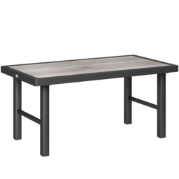 Outsunny Metal Garden Coffee Table, Outdoor Side Table with SPC Woodgrain Tabletop for Outside, Garden, Balcony, Porch, 100 x 53 x 46cm, Grey Wood Effect - thumbnail 1