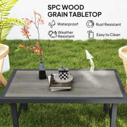 Outsunny Metal Garden Coffee Table, Outdoor Side Table with SPC Woodgrain Tabletop for Outside, Garden, Balcony, Porch, 100 x 53 x 46cm, Grey Wood Effect - thumbnail 4