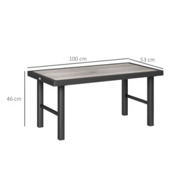 Outsunny Metal Garden Coffee Table, Outdoor Side Table with SPC Woodgrain Tabletop for Outside, Garden, Balcony, Porch, 100 x 53 x 46cm, Grey Wood Effect - thumbnail 3