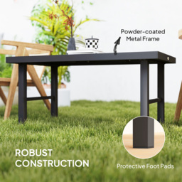 Outsunny Metal Garden Coffee Table, Outdoor Side Table with SPC Woodgrain Tabletop for Outside, Garden, Balcony, Porch, 100 x 53 x 46cm, Grey Wood Effect - thumbnail 5
