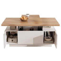 Lift-up Coffee Table with Hidden Storage and Dual Liftable Tops, Space-saving Centre Table for Dining, 100L x 50W x 55.5H cm, White+Natural - Aosom UK - thumbnail 2