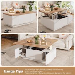 Lift-up Coffee Table with Hidden Storage and Dual Liftable Tops, Space-saving Centre Table for Dining, 100L x 50W x 55.5H cm, White+Natural - Aosom UK - thumbnail 5