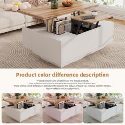 Lift-up Coffee Table with Hidden Storage and Dual Liftable Tops, Space-saving Centre Table for Dining, 100L x 50W x 55.5H cm, White+Natural - Aosom UK - thumbnail 6