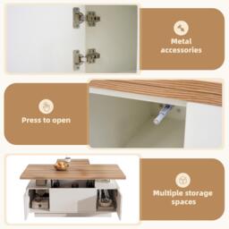 Lift-up Coffee Table with Hidden Storage and Dual Liftable Tops, Space-saving Centre Table for Dining, 100L x 50W x 55.5H cm, White+Natural - Aosom UK - thumbnail 8