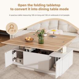 Lift-up Coffee Table with Hidden Storage and Dual Liftable Tops, Space-saving Centre Table for Dining, 100L x 50W x 55.5H cm, White+Natural - Aosom UK - thumbnail 7
