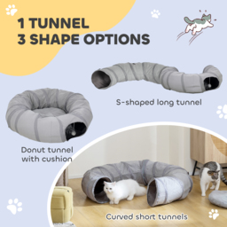 PawHut 2 in 1 Cat Tunnel with Bed, Cat Play Tunnel with Ball & Peek Hole for Indoor Cats, Grey - thumbnail 5