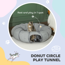PawHut 2 in 1 Cat Tunnel with Bed, Cat Play Tunnel with Ball & Peek Hole for Indoor Cats, Grey - thumbnail 4