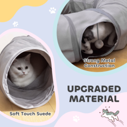 PawHut 2 in 1 Cat Tunnel with Bed, Cat Play Tunnel with Ball & Peek Hole for Indoor Cats, Grey - thumbnail 6