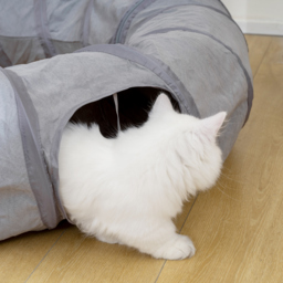 PawHut 2 in 1 Cat Tunnel with Bed, Cat Play Tunnel with Ball & Peek Hole for Indoor Cats, Grey - thumbnail 9