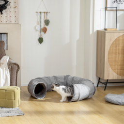 PawHut 2 in 1 Cat Tunnel with Bed, Cat Play Tunnel with Ball & Peek Hole for Indoor Cats, Grey - thumbnail 8