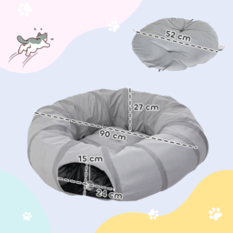 PawHut 2 in 1 Cat Tunnel with Bed, Cat Play Tunnel with Ball & Peek Hole for Indoor Cats, Grey - thumbnail 3