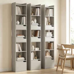 HOMCOM Bookcase Tall Narrow with 5 Tiers and Drawers Freestanding Bookshelf Storage Cabinet for Living Room Grey - thumbnail 8