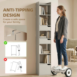 HOMCOM Bookcase Tall Narrow with 5 Tiers and Drawers Freestanding Bookshelf Storage Cabinet for Living Room Grey - thumbnail 7