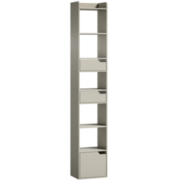 HOMCOM Bookcase Tall Narrow with 5 Tiers and Drawers Freestanding Bookshelf Storage Cabinet for Living Room Grey - thumbnail 1