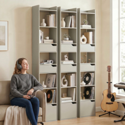 HOMCOM Bookcase Tall Narrow with 5 Tiers and Drawers Freestanding Bookshelf Storage Cabinet for Living Room Grey - thumbnail 9