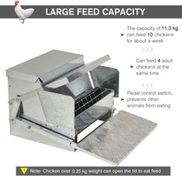 PawHut 11.5kg Capacity Automatic Chicken Poultry Feeder with a Galvanized Steel and Aluminium Build, Weatherproof Design - Aosom UK - thumbnail 4