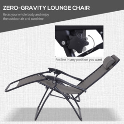 Outsunny 3pcs Folding Zero Gravity Chairs Sun Lounger Table Set w/ Cup Holders Reclining Garden Yard Pool, Dark Grey - Aosom UK - thumbnail 4