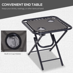 Outsunny 3pcs Folding Zero Gravity Chairs Sun Lounger Table Set w/ Cup Holders Reclining Garden Yard Pool, Dark Grey - Aosom UK - thumbnail 5