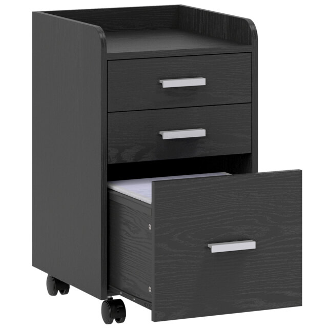 HOMCOM 3 Drawer Filing Cabinet, Rolling File Cabinet with Edged Top for Letter, A4 Size, Hanging File Folders, Black - image 1