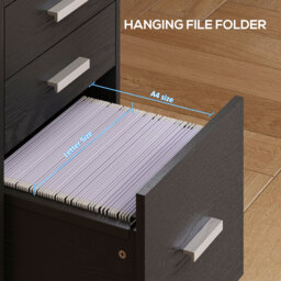 HOMCOM 3 Drawer Filing Cabinet, Rolling File Cabinet with Edged Top for Letter, A4 Size, Hanging File Folders, Black - thumbnail 5