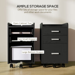 HOMCOM 3 Drawer Filing Cabinet, Rolling File Cabinet with Edged Top for Letter, A4 Size, Hanging File Folders, Black - thumbnail 4