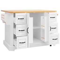 Mobile Kitchen Island with 2 Doors, 6 Drawers and Wood-Effect Worktop, Rolling Cart for Compact Dining Areas, 120L x 45W x 91H cm, White - Aosom UK - thumbnail 2