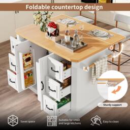 Mobile Kitchen Island with 2 Doors, 6 Drawers and Wood-Effect Worktop, Rolling Cart for Compact Dining Areas, 120L x 45W x 91H cm, White - Aosom UK - thumbnail 5