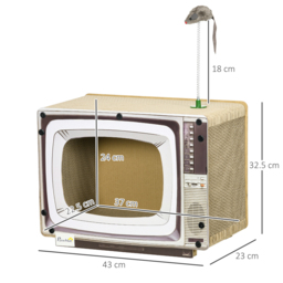 PawHut TV-Shaped Scratching Board with Scratcher, Catnip, Toy Rat, Cat Scratcher for Indoor Cats, 43 x 23 x 32.5cm - Aosom UK - thumbnail 3