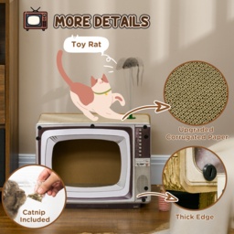 PawHut TV-Shaped Scratching Board with Scratcher, Catnip, Toy Rat, Cat Scratcher for Indoor Cats, 43 x 23 x 32.5cm - Aosom UK - thumbnail 5