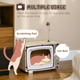 PawHut TV-Shaped Scratching Board with Scratcher, Catnip, Toy Rat, Cat Scratcher for Indoor Cats, 43 x 23 x 32.5cm - Aosom UK - thumbnail 4