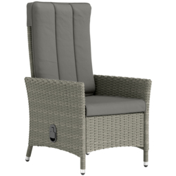 Outsunny Rattan Garden Recliner Chair, Wicker Reclining Armchair with Adjustable Backrest and Cushion, Outdoor Lounge Sun Lounger with Armrests for Patio Balcony Porch, Grey