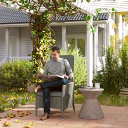 Outsunny Rattan Garden Recliner Chair, Wicker Reclining Armchair with Adjustable Backrest and Cushion, Outdoor Lounge Sun Lounger with Armrests for Patio Balcony Porch, Grey - thumbnail 2