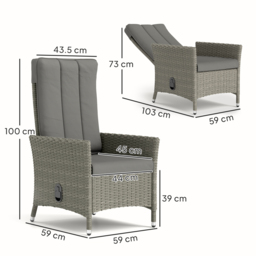 Outsunny Rattan Garden Recliner Chair, Wicker Reclining Armchair with Adjustable Backrest and Cushion, Outdoor Lounge Sun Lounger with Armrests for Patio Balcony Porch, Grey - thumbnail 3