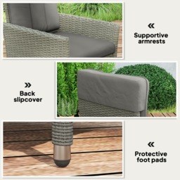 Outsunny Rattan Garden Recliner Chair, Wicker Reclining Armchair with Adjustable Backrest and Cushion, Outdoor Lounge Sun Lounger with Armrests for Patio Balcony Porch, Grey - thumbnail 7