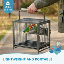 PawHut Metal Bird Cage, Portable Parrot Carrier for Green Cheek, Canary, Parakeet, Cockatiel, with Wooden Perch, Black - Aosom UK - thumbnail 8
