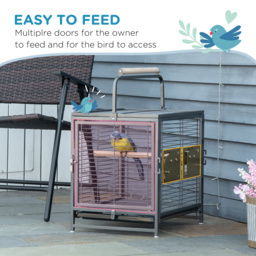 PawHut Metal Bird Cage, Portable Parrot Carrier for Green Cheek, Canary, Parakeet, Cockatiel, with Wooden Perch, Black - Aosom UK - thumbnail 5